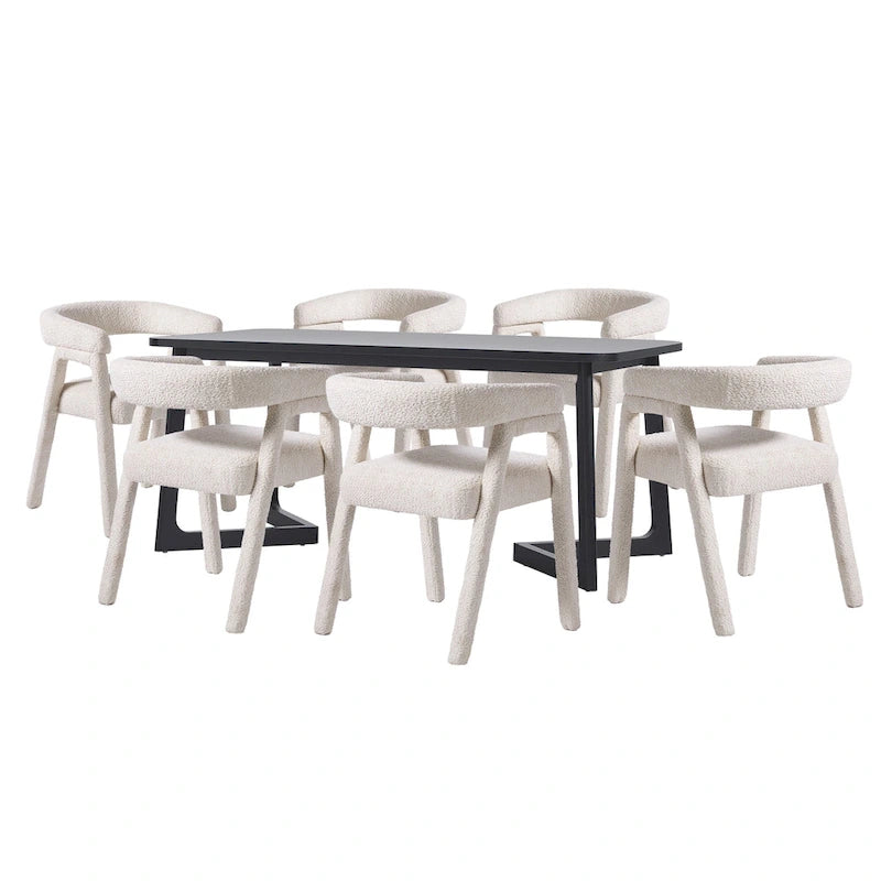 Middlebrook 7 Piece Solid Wood Dining Table Set w/ Full Fabric Chairs