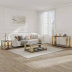 Narrow 2-tier Console Table with Gold Finished Metal Frame and Tempered Glass Top