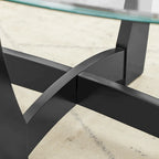 48 Inch Oval Glass Coffee Table, Black Round Coffee Table Center Table with Glass Top