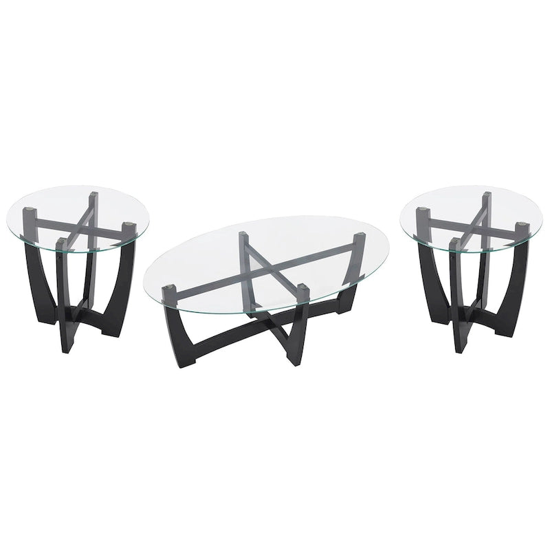 48 Inch Oval Glass Coffee Table, Black Round Coffee Table Center Table with Glass Top