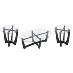 48 Inch Oval Glass Coffee Table, Black Round Coffee Table Center Table with Glass Top