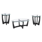 48 Inch Oval Glass Coffee Table, Black Round Coffee Table Center Table with Glass Top