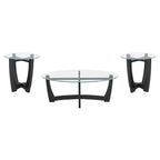 48 Inch Oval Glass Coffee Table, Black Round Coffee Table Center Table with Glass Top