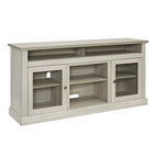 Stone Gray 60 TV Stand with Cable Management, Glass Doors, and Adjustable Shelves for TVs Up to 65