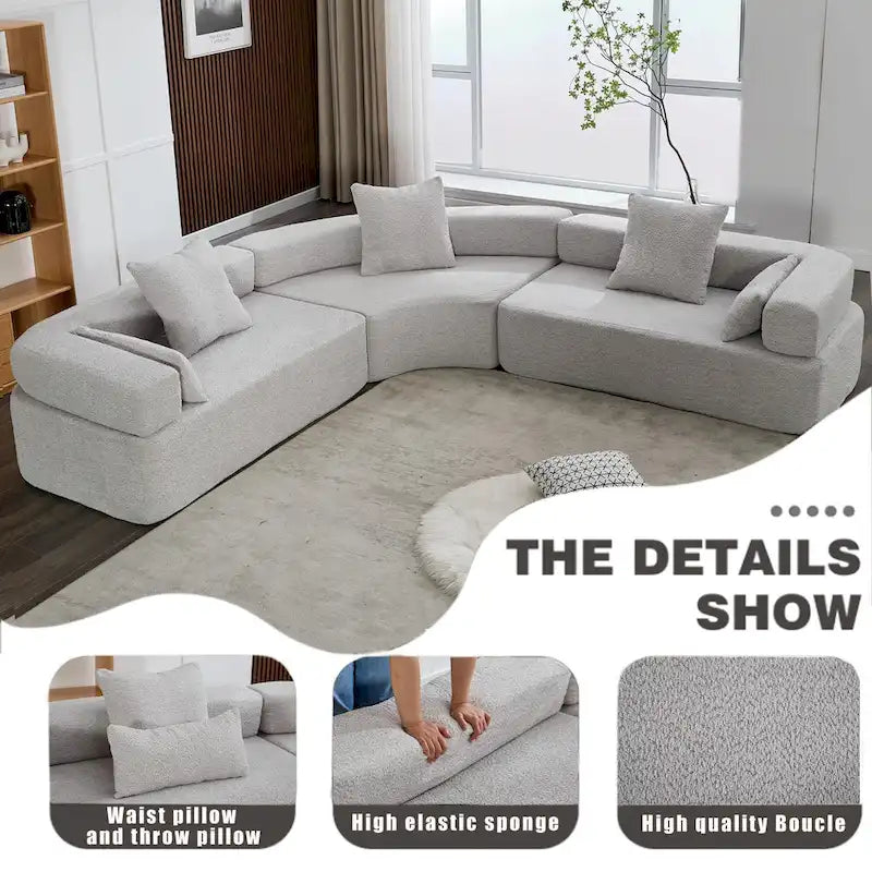 111 Oversized Boucle L-Shaped Corner Modular Sectional Sofa, 3-Piece Free Combination