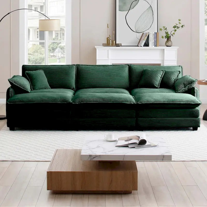 Grey Corduroy 6-Piece Modular Sectional Sofa with 3 Ottomans