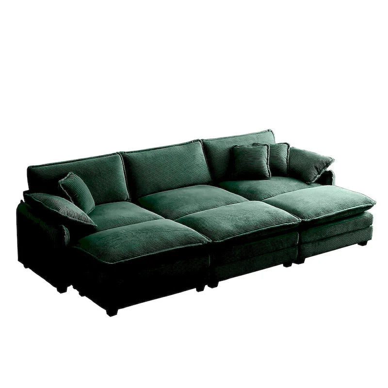Grey Corduroy 6-Piece Modular Sectional Sofa with 3 Ottomans