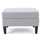 Contemporary Tufted Waffle Stitch Storage Ottoman with Birch Legs