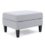 Contemporary Tufted Waffle Stitch Storage Ottoman with Birch Legs