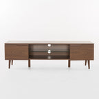 Walnut 59.2 TV Stand with 2 Cabinets & Tempered Glass Shelf for 40 TVs