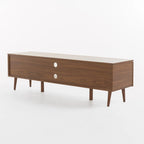 Walnut 59.2 TV Stand with 2 Cabinets & Tempered Glass Shelf for 40 TVs