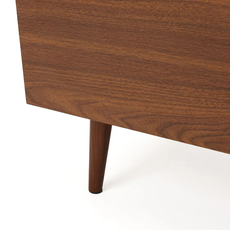 Walnut 59.2 TV Stand with 2 Cabinets & Tempered Glass Shelf for 40 TVs