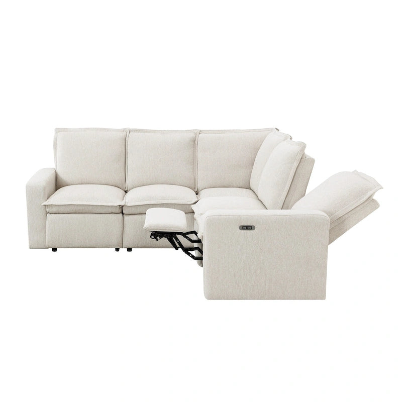 Linen L-Shaped Sectional Sofa with Power Recliners & USB