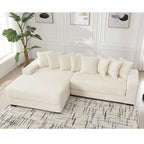 Beige 111 Corduroy Upholstered L-Shaped Sectional Sofa with Oversized Left Chaise Longue and 8 Throw Pillows