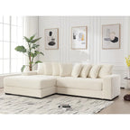 Beige 111 Corduroy Upholstered L-Shaped Sectional Sofa with Oversized Left Chaise Longue and 8 Throw Pillows