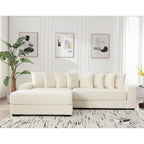 Beige 111 Corduroy Upholstered L-Shaped Sectional Sofa with Oversized Left Chaise Longue and 8 Throw Pillows