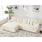 Beige 111 Corduroy Upholstered L-Shaped Sectional Sofa with Oversized Left Chaise Longue and 8 Throw Pillows