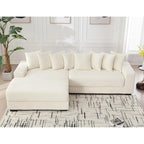 Beige 111 Corduroy Upholstered L-Shaped Sectional Sofa with Oversized Left Chaise Longue and 8 Throw Pillows