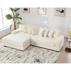 Beige 111 Corduroy Upholstered L-Shaped Sectional Sofa with Oversized Left Chaise Longue and 8 Throw Pillows