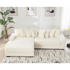Beige 111 Corduroy Upholstered L-Shaped Sectional Sofa with Oversized Left Chaise Longue and 8 Throw Pillows