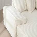 Beige 111 Corduroy Upholstered L-Shaped Sectional Sofa with Oversized Left Chaise Longue and 8 Throw Pillows