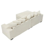 Beige 111 Corduroy Upholstered L-Shaped Sectional Sofa with Oversized Left Chaise Longue and 8 Throw Pillows