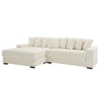Beige 111 Corduroy Upholstered L-Shaped Sectional Sofa with Oversized Left Chaise Longue and 8 Throw Pillows
