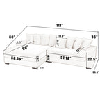 Beige 111 Corduroy Upholstered L-Shaped Sectional Sofa with Oversized Left Chaise Longue and 8 Throw Pillows