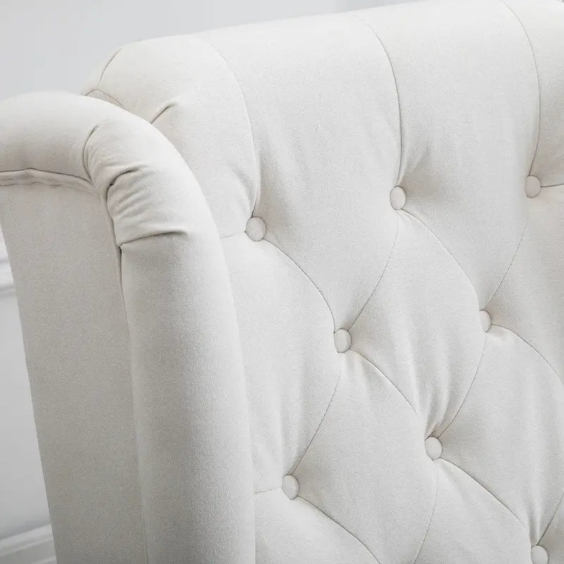 Cream White Modern 29.3 High Back Tufted Accent Chair with Wingback Design