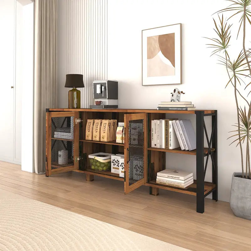 Walnut 70.87 Farmhouse TV Stand with Open Storage for 70 TVs