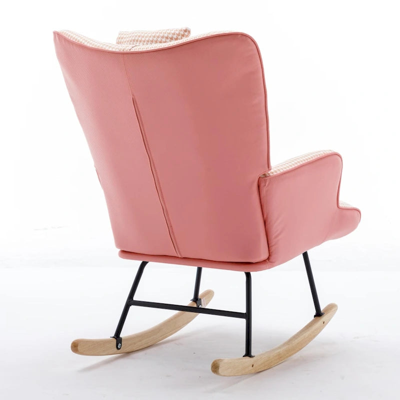 Rocking Chair, Soft Houndstooth Fabric Leather Fabric Rocking Chair for Nursery