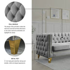 Gray 80.5 Velvet Tufted 3-Seater Sofa with Nailhead Decoration
