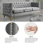 Gray 80.5 Velvet Tufted 3-Seater Sofa with Nailhead Decoration