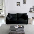 Black 2-Piece Chenille Sofa Set with Loveseat Sofa and Single Sofa