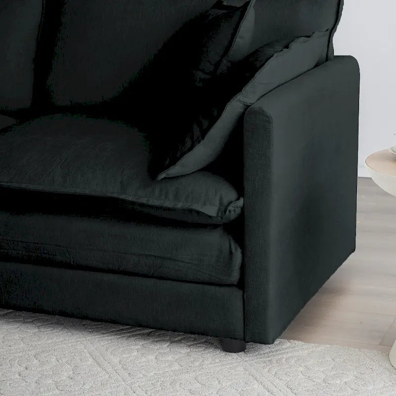 Black 2-Piece Chenille Sofa Set with Loveseat Sofa and Single Sofa