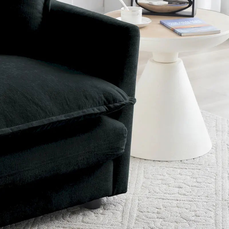 Black 2-Piece Chenille Sofa Set with Loveseat Sofa and Single Sofa