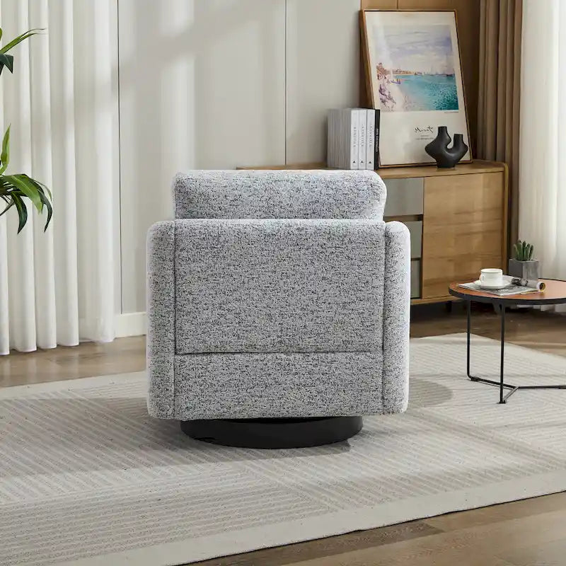 White+Black 31.5 Chenille Swivel Accent Chair with Solid Wood Frame