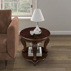 22 Retro Round End Table,Solid Wood Sofa Side Table with Shelf,Living Room Corner Table Easy Assemble