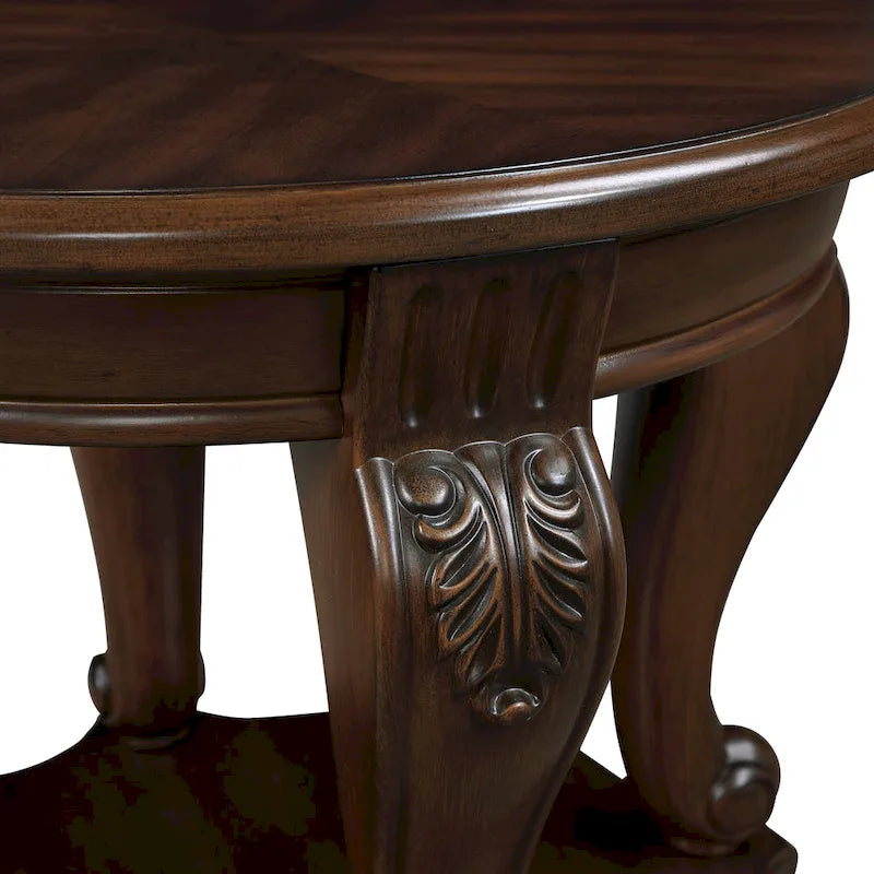 22 Retro Round End Table,Solid Wood Sofa Side Table with Shelf,Living Room Corner Table Easy Assemble