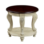 22 Retro Round End Table,Solid Wood Sofa Side Table with Shelf,Living Room Corner Table Easy Assemble