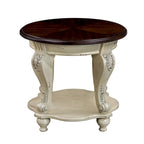22 Retro Round End Table,Solid Wood Sofa Side Table with Shelf,Living Room Corner Table Easy Assemble
