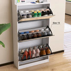 Mirror Shoe Cabinet With 3 Flip-Tier Drawers,Shoe Rack Organizer Store Ample Shoes,Hooks&Hangers For Organizing Clothes And Hats