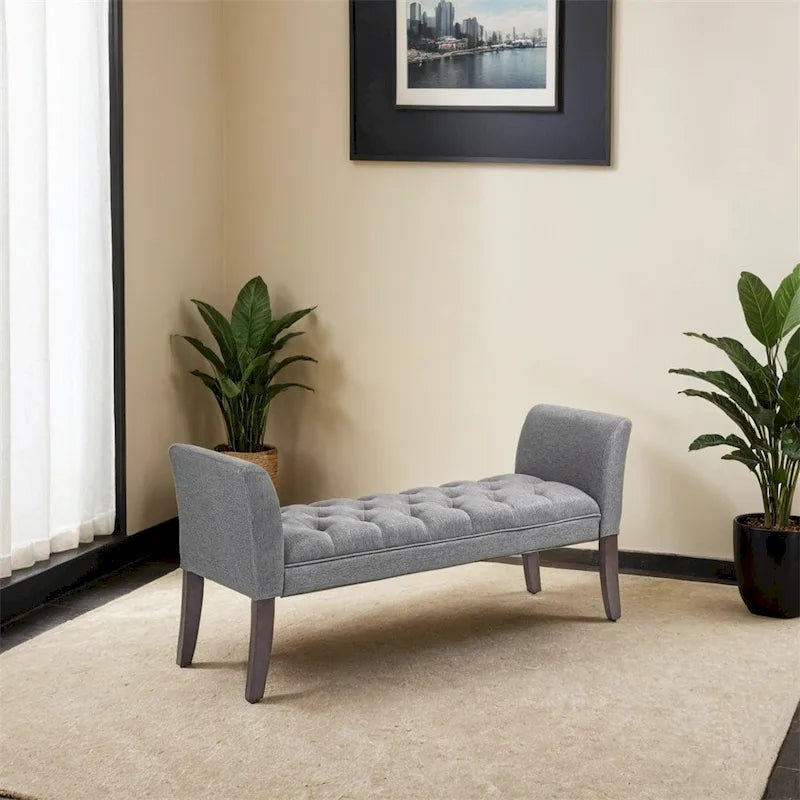 Button-Tufted Upholstered Bench with Arms - 55"