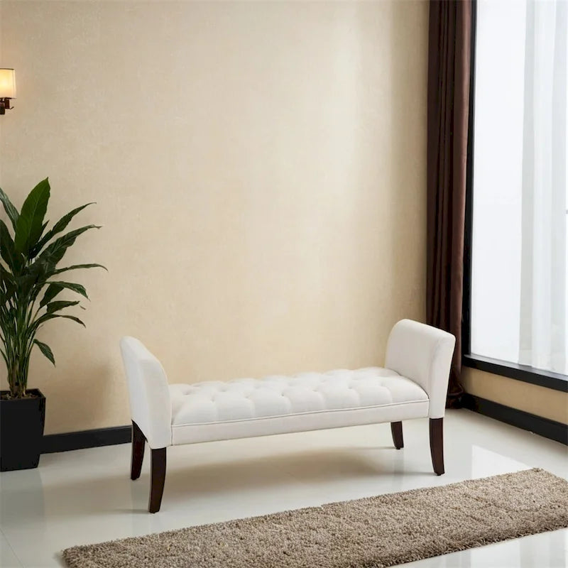 Button-Tufted Upholstered Bench with Arms - 55"
