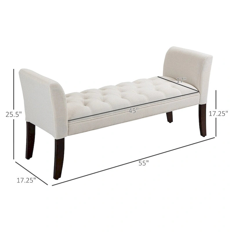 Button-Tufted Upholstered Bench with Arms - 55"