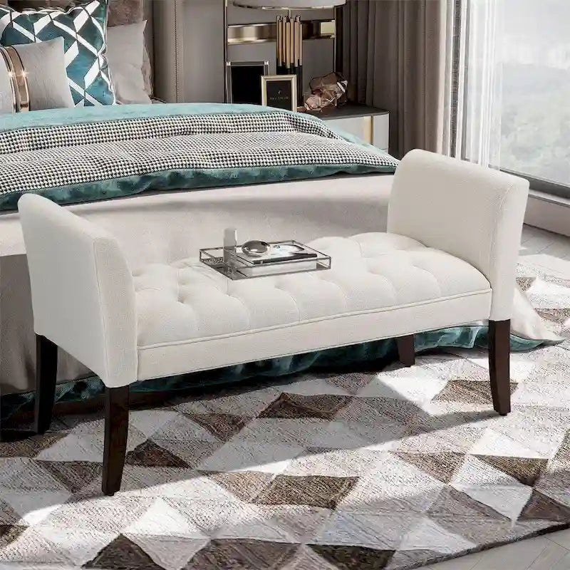 Button-Tufted Upholstered Bench with Arms - 55"