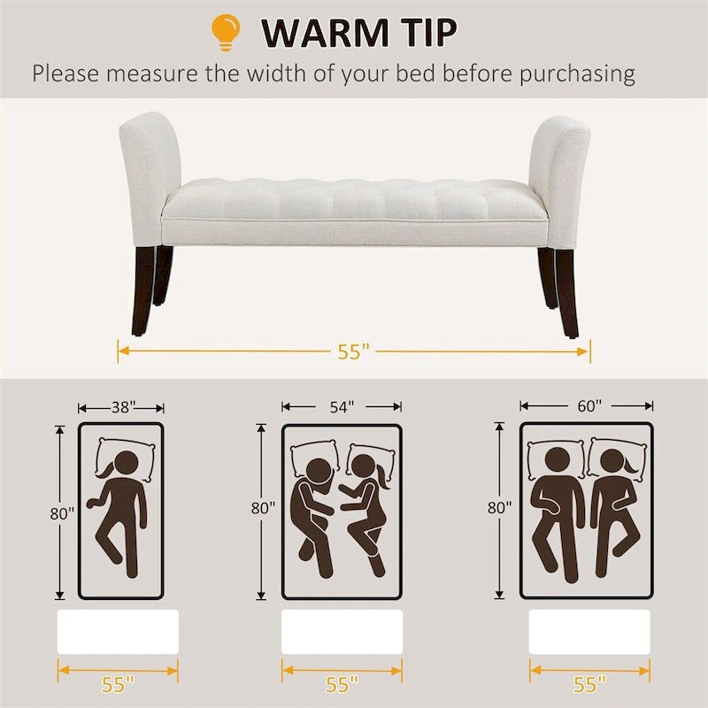 Button-Tufted Upholstered Bench with Arms - 55"