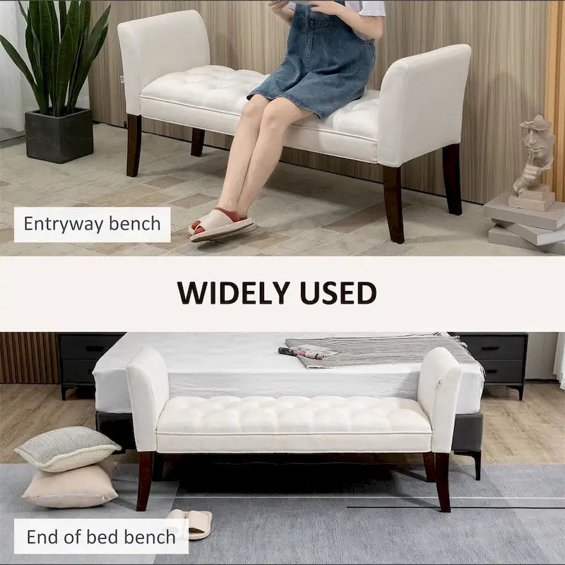 Button-Tufted Upholstered Bench with Arms - 55"