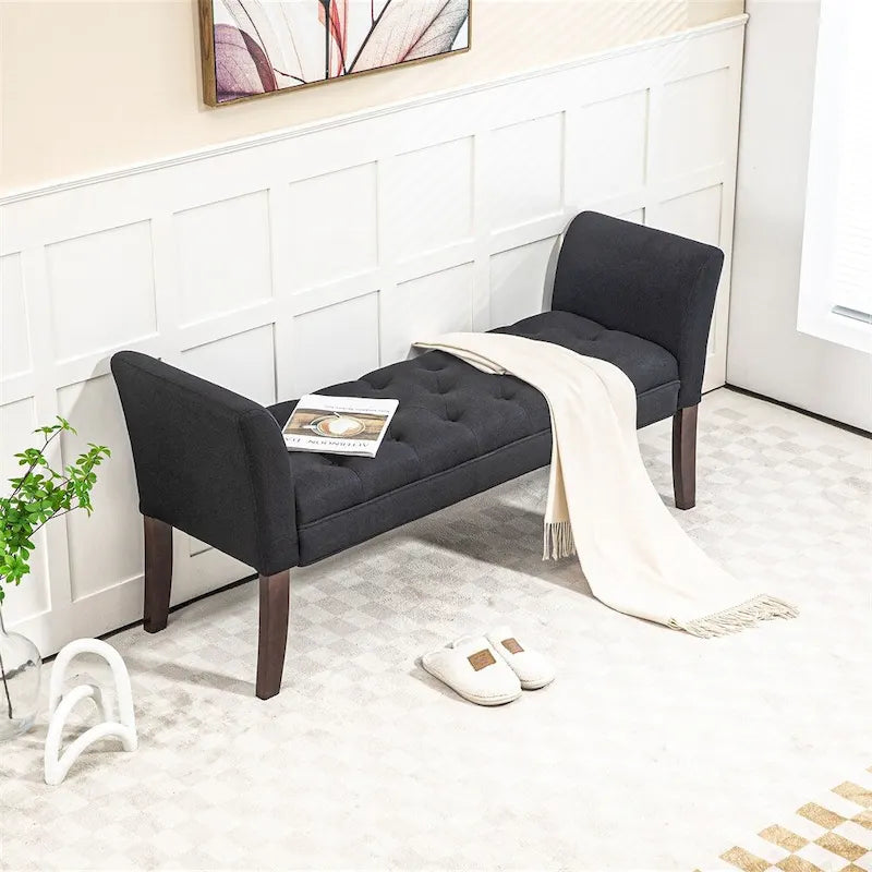 Button-Tufted Upholstered Bench with Arms - 55"