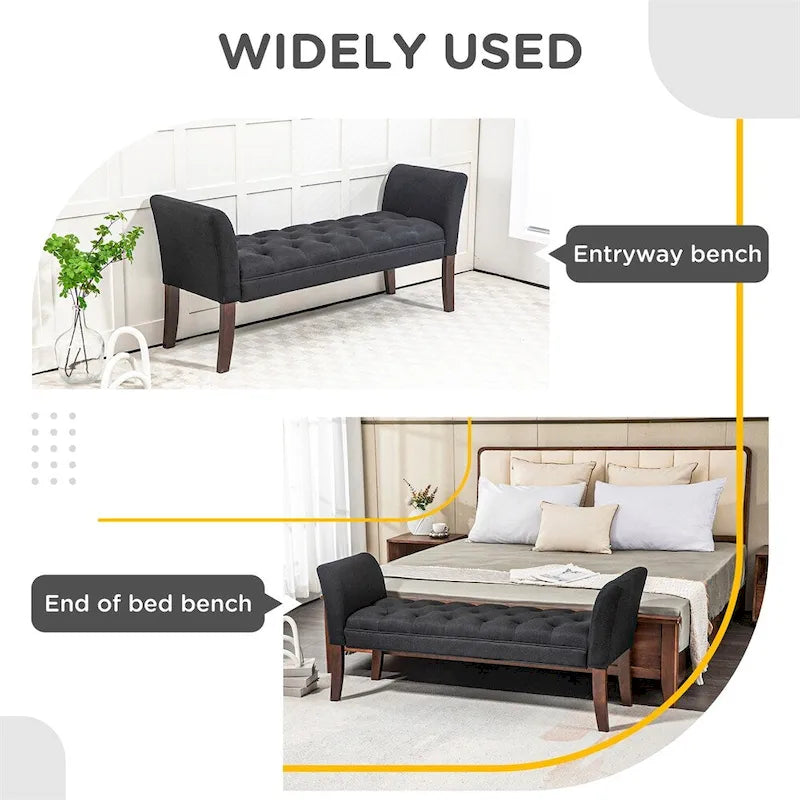 Button-Tufted Upholstered Bench with Arms - 55"